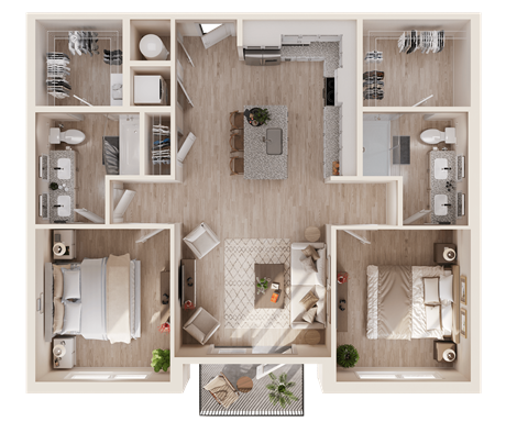 Floor plan for 2 beds, 2 baths, 1010 sqft